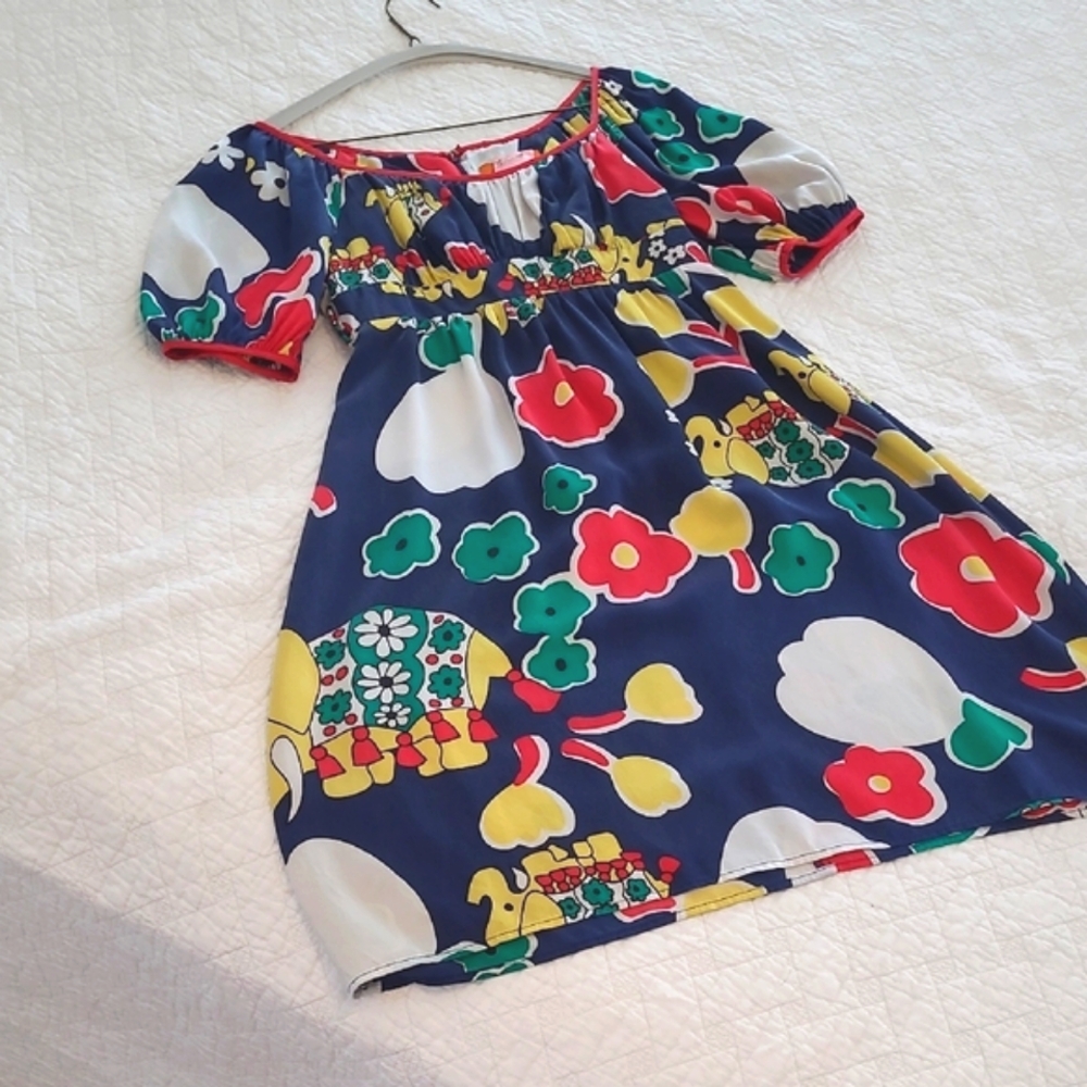Silk Bright & Bold Primary Colors Cartoon Floral 60s High Waist minidress Small